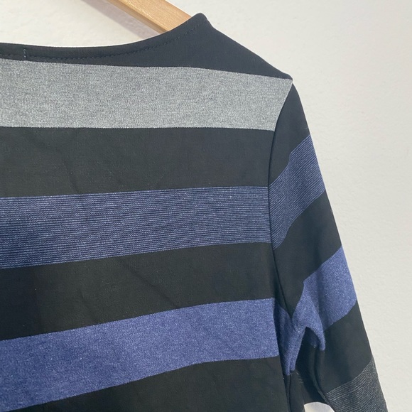 Three Dots • Professional Multi Colored Striped Quarter Sleeve Black Top - Picture 10 of 12